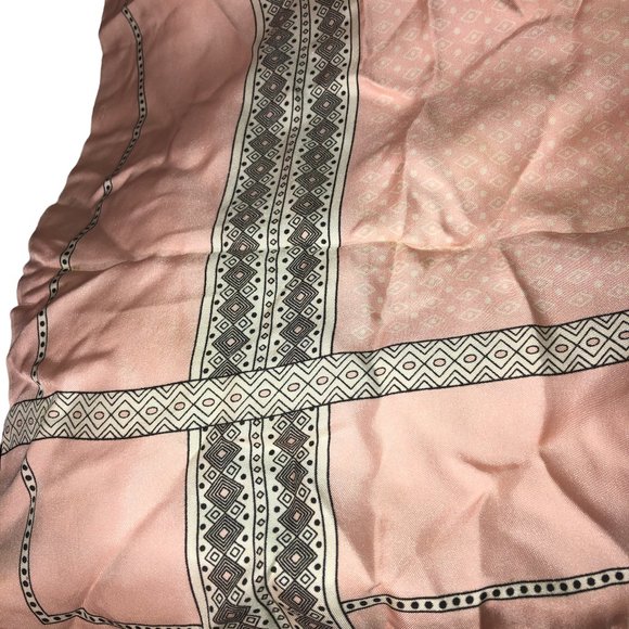 Vintage pink black 100% silk hand rolled sewn Moroccan tile print scarf … - Picture 3 of 4
